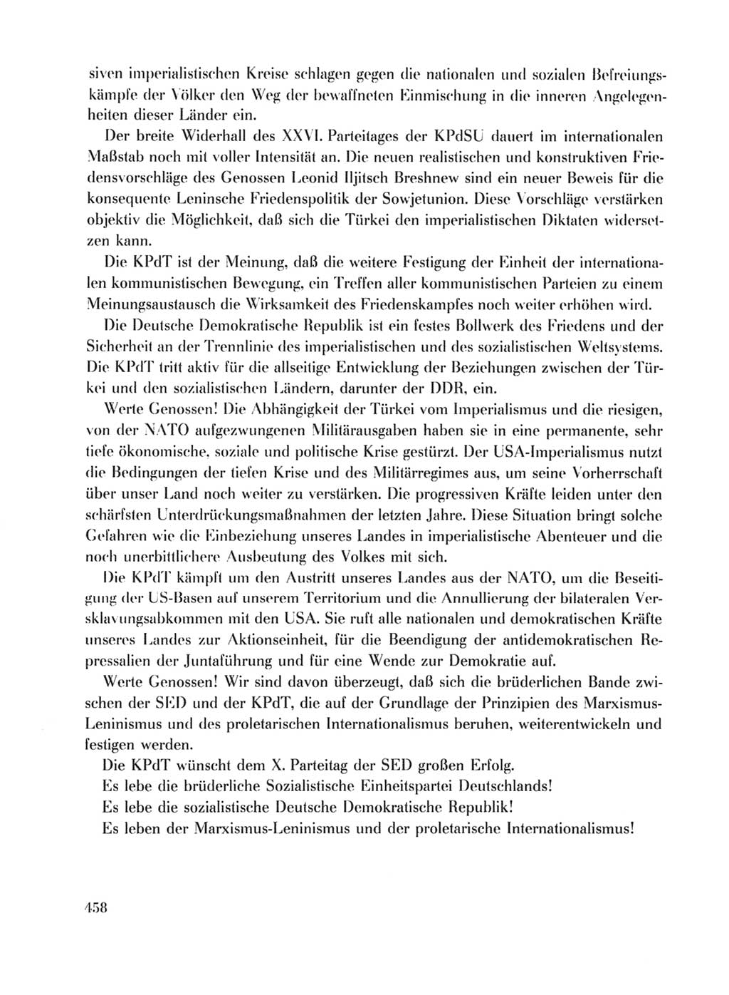 Protokoll der Verhandlungen des Ⅹ. Parteitages der Sozialistischen Einheitspartei Deutschlands (SED) [Deutsche Demokratische Republik (DDR)] 1981, Band 1, Seite 458 (Prot. Verh. Ⅹ. PT SED DDR 1981, Bd. 1, S. 458)