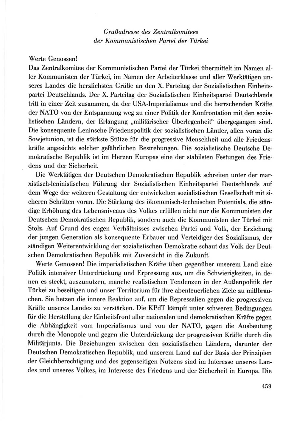 Protokoll der Verhandlungen des Ⅹ. Parteitages der Sozialistischen Einheitspartei Deutschlands (SED) [Deutsche Demokratische Republik (DDR)] 1981, Band 1, Seite 459 (Prot. Verh. Ⅹ. PT SED DDR 1981, Bd. 1, S. 459)