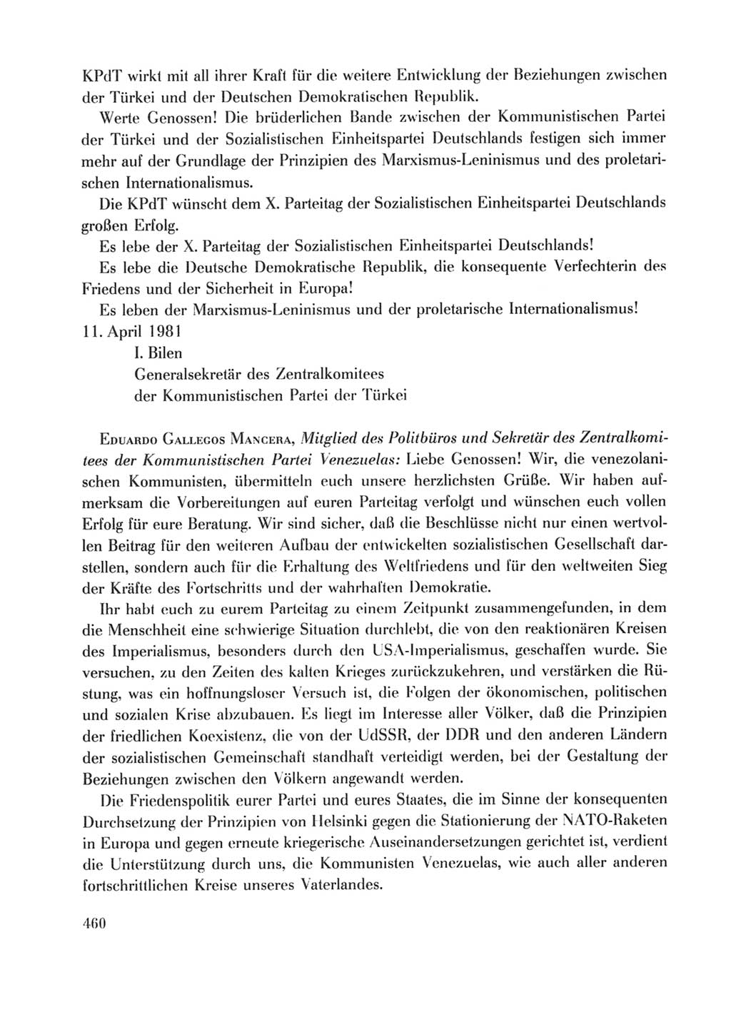 Protokoll der Verhandlungen des Ⅹ. Parteitages der Sozialistischen Einheitspartei Deutschlands (SED) [Deutsche Demokratische Republik (DDR)] 1981, Band 1, Seite 460 (Prot. Verh. Ⅹ. PT SED DDR 1981, Bd. 1, S. 460)