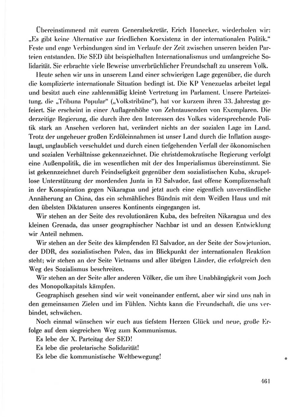 Protokoll der Verhandlungen des Ⅹ. Parteitages der Sozialistischen Einheitspartei Deutschlands (SED) [Deutsche Demokratische Republik (DDR)] 1981, Band 1, Seite 461 (Prot. Verh. Ⅹ. PT SED DDR 1981, Bd. 1, S. 461)
