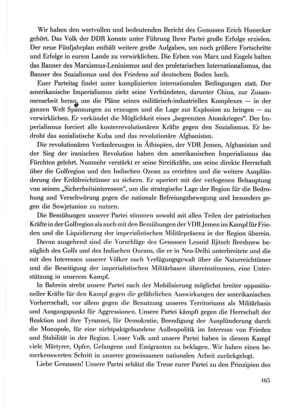 Protokoll der Verhandlungen des Ⅹ. Parteitages der Sozialistischen Einheitspartei Deutschlands (SED) [Deutsche Demokratische Republik (DDR)] 1981, Band 1, Seite 465 (Prot. Verh. Ⅹ. PT SED DDR 1981, Bd. 1, S. 465)