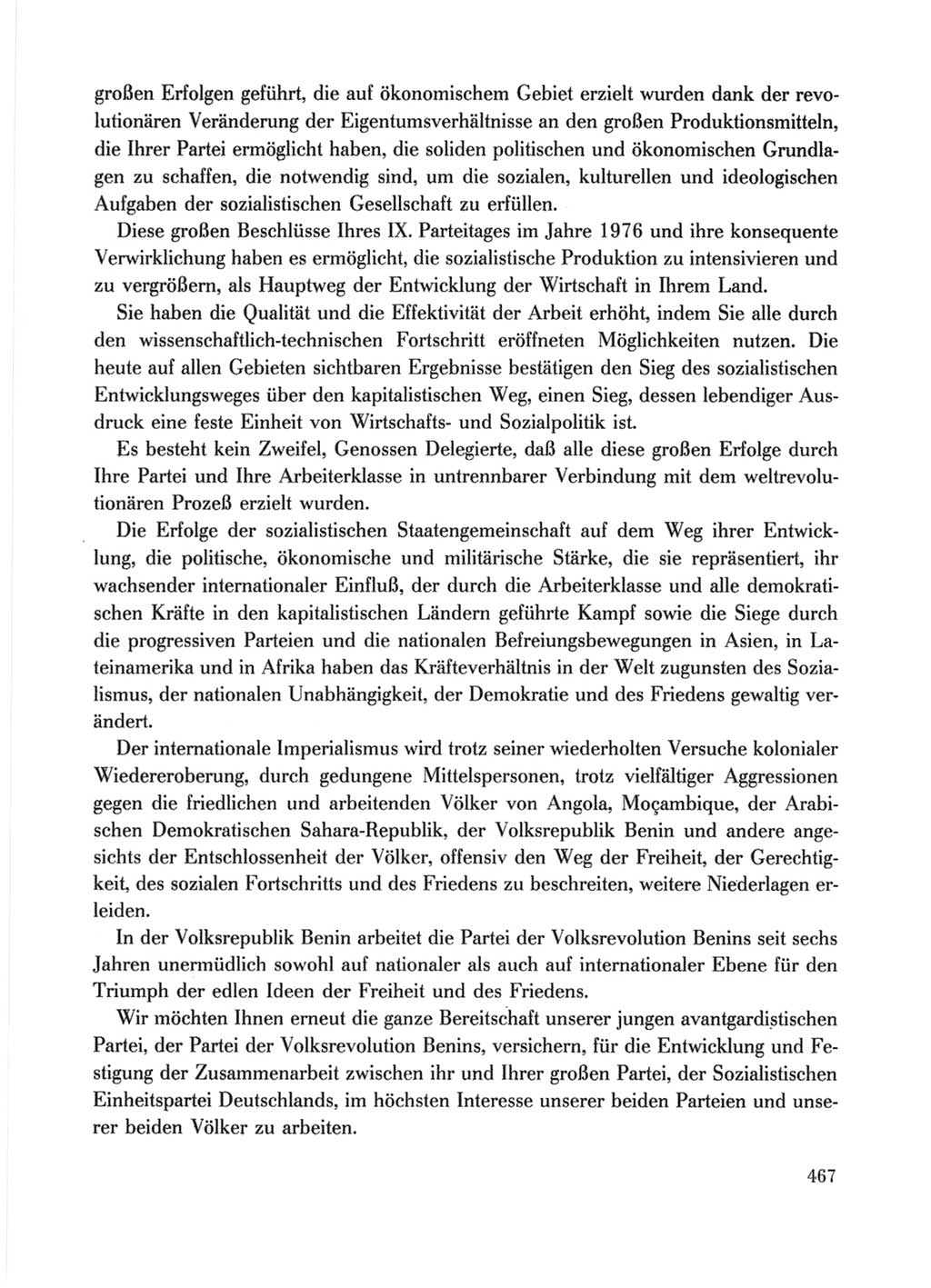 Protokoll der Verhandlungen des Ⅹ. Parteitages der Sozialistischen Einheitspartei Deutschlands (SED) [Deutsche Demokratische Republik (DDR)] 1981, Band 1, Seite 467 (Prot. Verh. Ⅹ. PT SED DDR 1981, Bd. 1, S. 467)