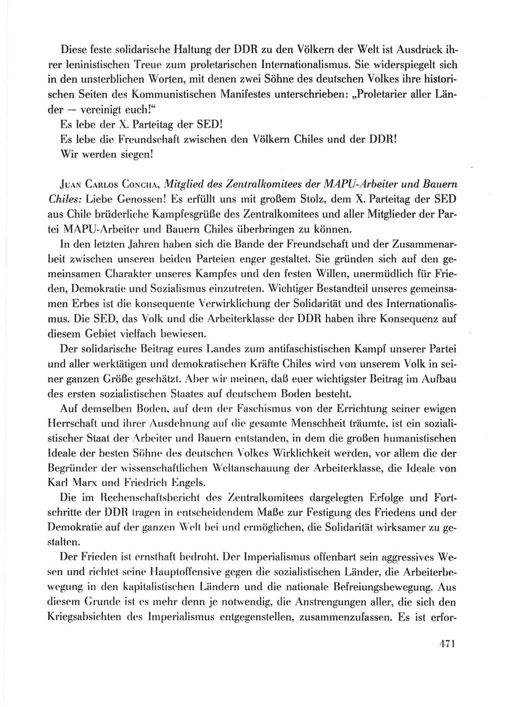 Protokoll der Verhandlungen des Ⅹ. Parteitages der Sozialistischen Einheitspartei Deutschlands (SED) [Deutsche Demokratische Republik (DDR)] 1981, Band 1, Seite 471 (Prot. Verh. Ⅹ. PT SED DDR 1981, Bd. 1, S. 471)