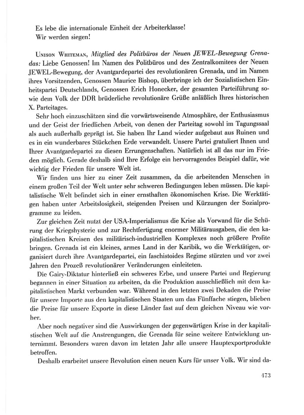 Protokoll der Verhandlungen des Ⅹ. Parteitages der Sozialistischen Einheitspartei Deutschlands (SED) [Deutsche Demokratische Republik (DDR)] 1981, Band 1, Seite 473 (Prot. Verh. Ⅹ. PT SED DDR 1981, Bd. 1, S. 473)