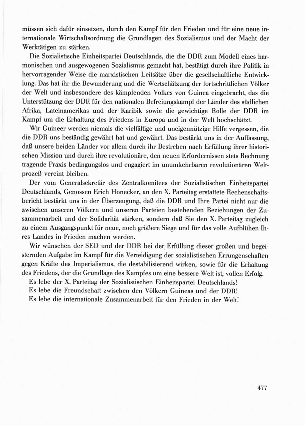 Protokoll der Verhandlungen des Ⅹ. Parteitages der Sozialistischen Einheitspartei Deutschlands (SED) [Deutsche Demokratische Republik (DDR)] 1981, Band 1, Seite 477 (Prot. Verh. Ⅹ. PT SED DDR 1981, Bd. 1, S. 477)