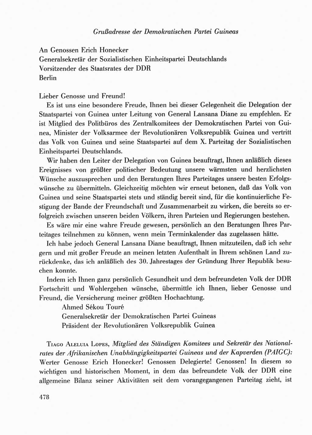 Protokoll der Verhandlungen des Ⅹ. Parteitages der Sozialistischen Einheitspartei Deutschlands (SED) [Deutsche Demokratische Republik (DDR)] 1981, Band 1, Seite 478 (Prot. Verh. Ⅹ. PT SED DDR 1981, Bd. 1, S. 478)