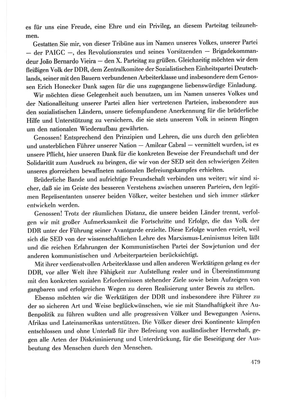 Protokoll der Verhandlungen des Ⅹ. Parteitages der Sozialistischen Einheitspartei Deutschlands (SED) [Deutsche Demokratische Republik (DDR)] 1981, Band 1, Seite 479 (Prot. Verh. Ⅹ. PT SED DDR 1981, Bd. 1, S. 479)