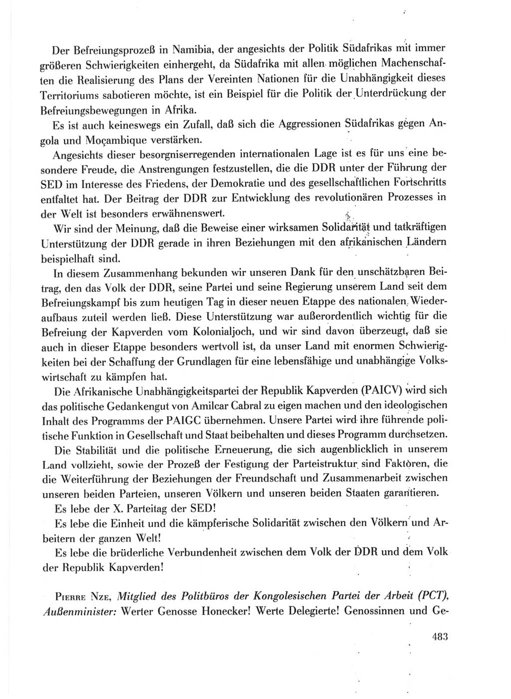 Protokoll der Verhandlungen des Ⅹ. Parteitages der Sozialistischen Einheitspartei Deutschlands (SED) [Deutsche Demokratische Republik (DDR)] 1981, Band 1, Seite 483 (Prot. Verh. Ⅹ. PT SED DDR 1981, Bd. 1, S. 483)