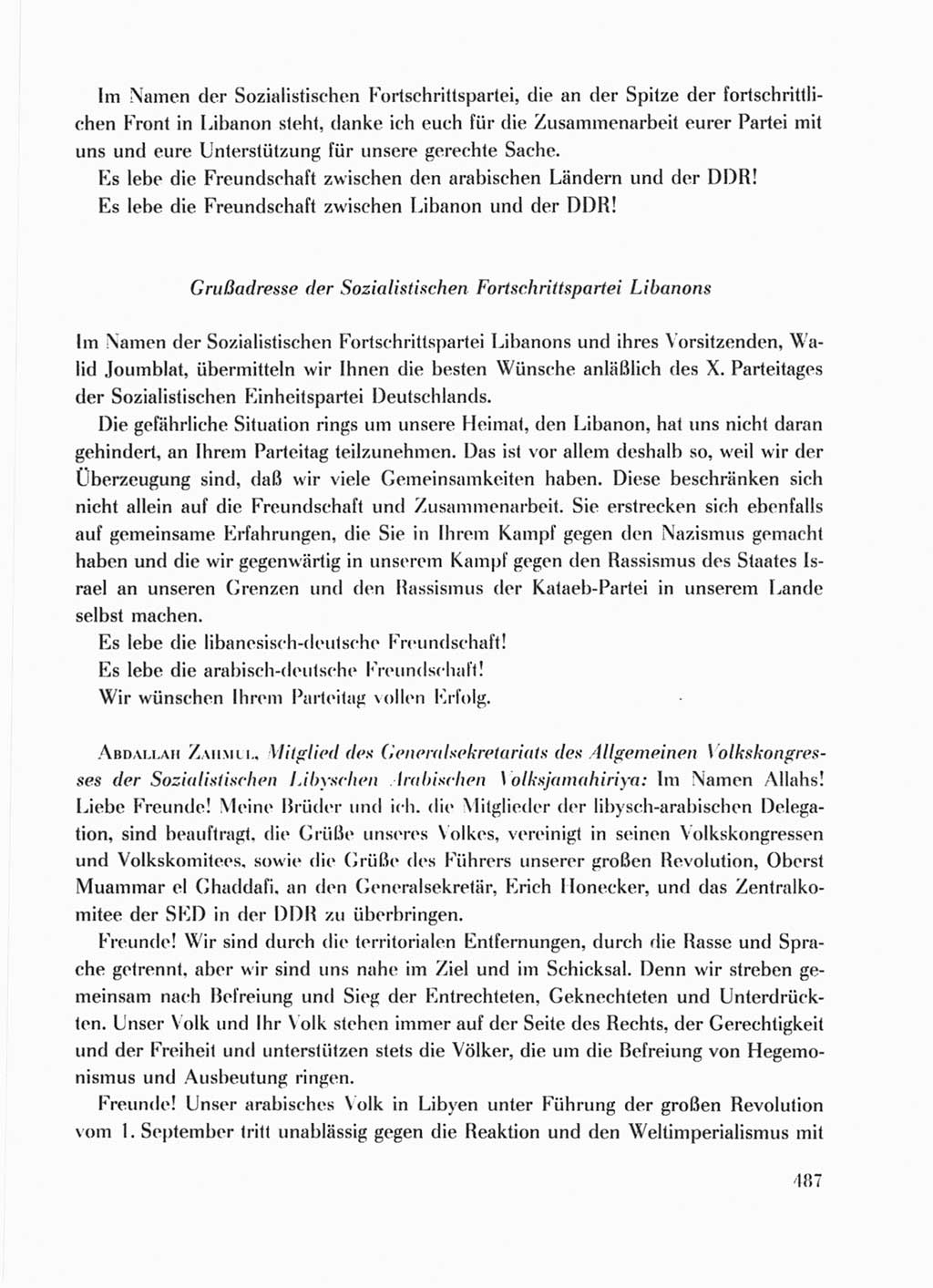 Protokoll der Verhandlungen des Ⅹ. Parteitages der Sozialistischen Einheitspartei Deutschlands (SED) [Deutsche Demokratische Republik (DDR)] 1981, Band 1, Seite 487 (Prot. Verh. Ⅹ. PT SED DDR 1981, Bd. 1, S. 487)