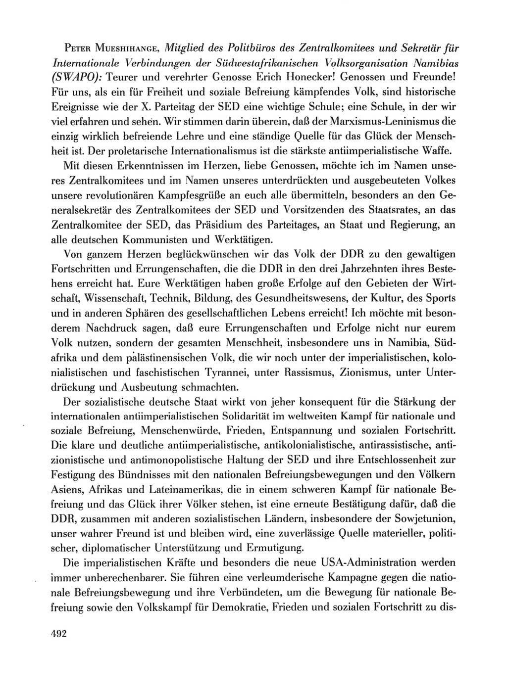 Protokoll der Verhandlungen des Ⅹ. Parteitages der Sozialistischen Einheitspartei Deutschlands (SED) [Deutsche Demokratische Republik (DDR)] 1981, Band 1, Seite 492 (Prot. Verh. Ⅹ. PT SED DDR 1981, Bd. 1, S. 492)