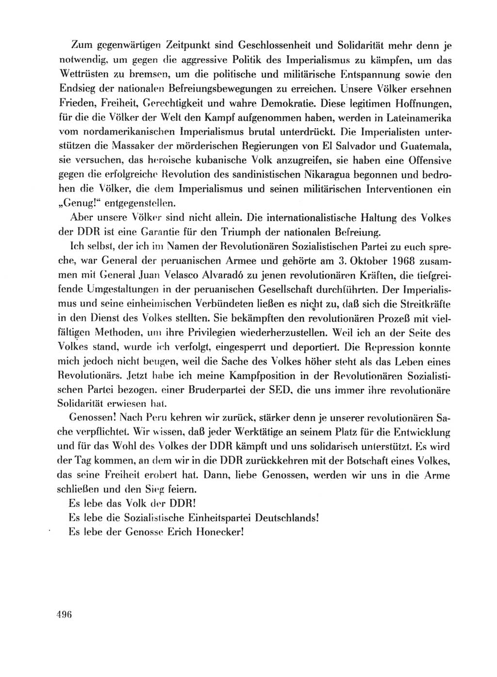 Protokoll der Verhandlungen des Ⅹ. Parteitages der Sozialistischen Einheitspartei Deutschlands (SED) [Deutsche Demokratische Republik (DDR)] 1981, Band 1, Seite 496 (Prot. Verh. Ⅹ. PT SED DDR 1981, Bd. 1, S. 496)