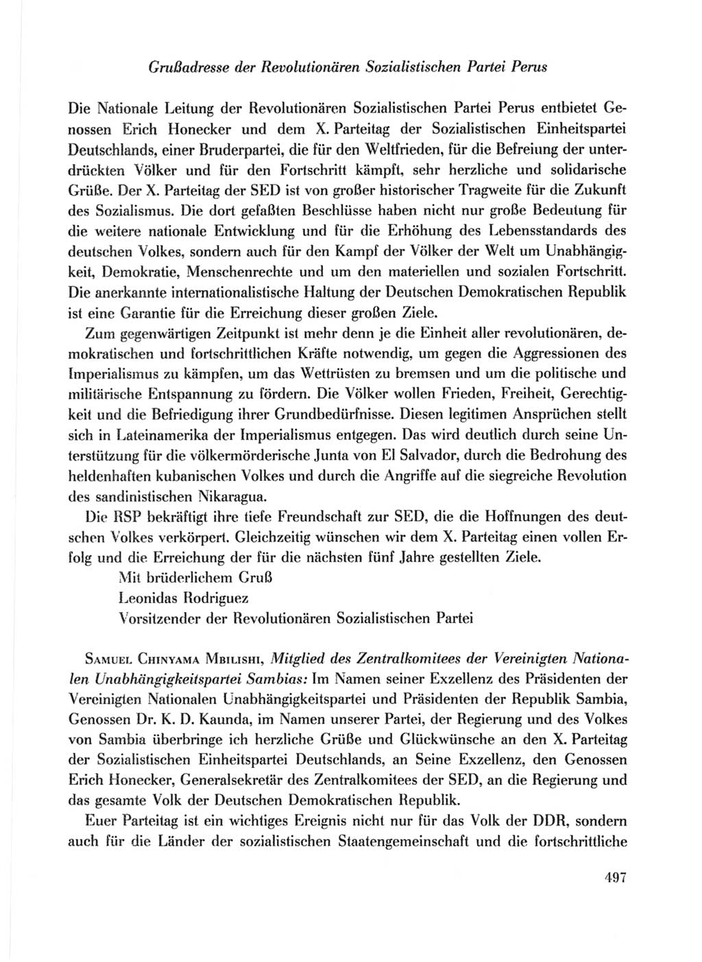 Protokoll der Verhandlungen des Ⅹ. Parteitages der Sozialistischen Einheitspartei Deutschlands (SED) [Deutsche Demokratische Republik (DDR)] 1981, Band 1, Seite 497 (Prot. Verh. Ⅹ. PT SED DDR 1981, Bd. 1, S. 497)