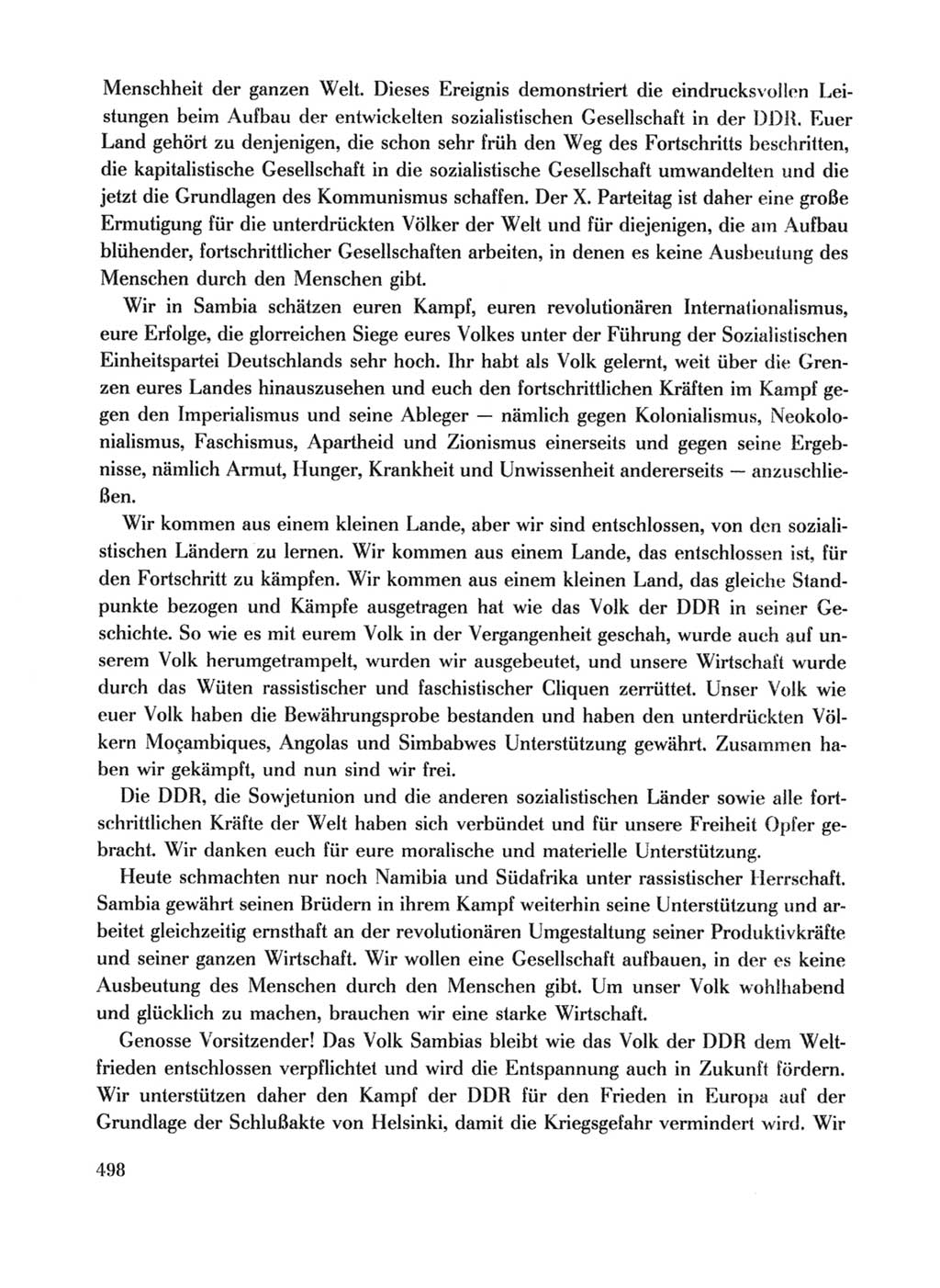 Protokoll der Verhandlungen des Ⅹ. Parteitages der Sozialistischen Einheitspartei Deutschlands (SED) [Deutsche Demokratische Republik (DDR)] 1981, Band 1, Seite 498 (Prot. Verh. Ⅹ. PT SED DDR 1981, Bd. 1, S. 498)