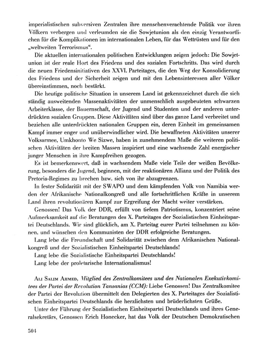 Protokoll der Verhandlungen des Ⅹ. Parteitages der Sozialistischen Einheitspartei Deutschlands (SED) [Deutsche Demokratische Republik (DDR)] 1981, Band 1, Seite 504 (Prot. Verh. Ⅹ. PT SED DDR 1981, Bd. 1, S. 504)