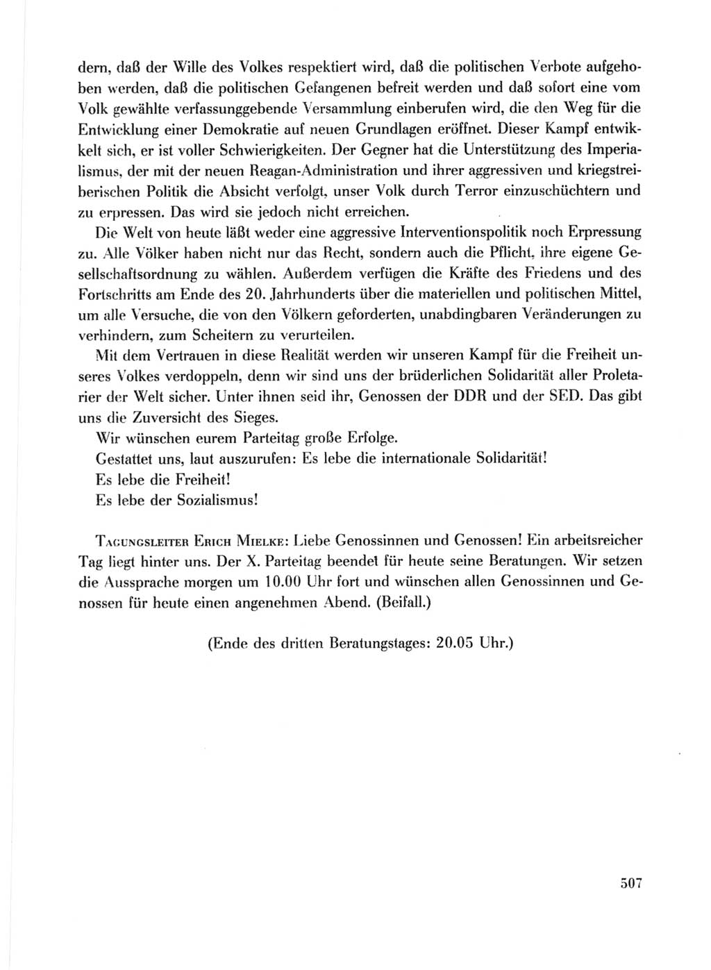 Protokoll der Verhandlungen des Ⅹ. Parteitages der Sozialistischen Einheitspartei Deutschlands (SED) [Deutsche Demokratische Republik (DDR)] 1981, Band 1, Seite 507 (Prot. Verh. Ⅹ. PT SED DDR 1981, Bd. 1, S. 507)