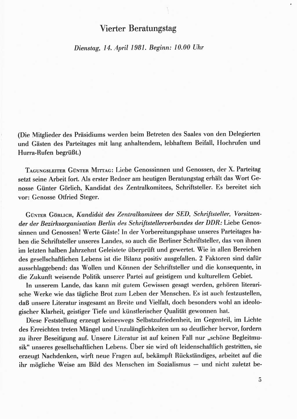 Protokoll der Verhandlungen des Ⅹ. Parteitages der Sozialistischen Einheitspartei Deutschlands (SED) [Deutsche Demokratische Republik (DDR)] 1981, Band 2, Seite 5 (Prot. Verh. Ⅹ. PT SED DDR 1981, Bd. 2, S. 5)