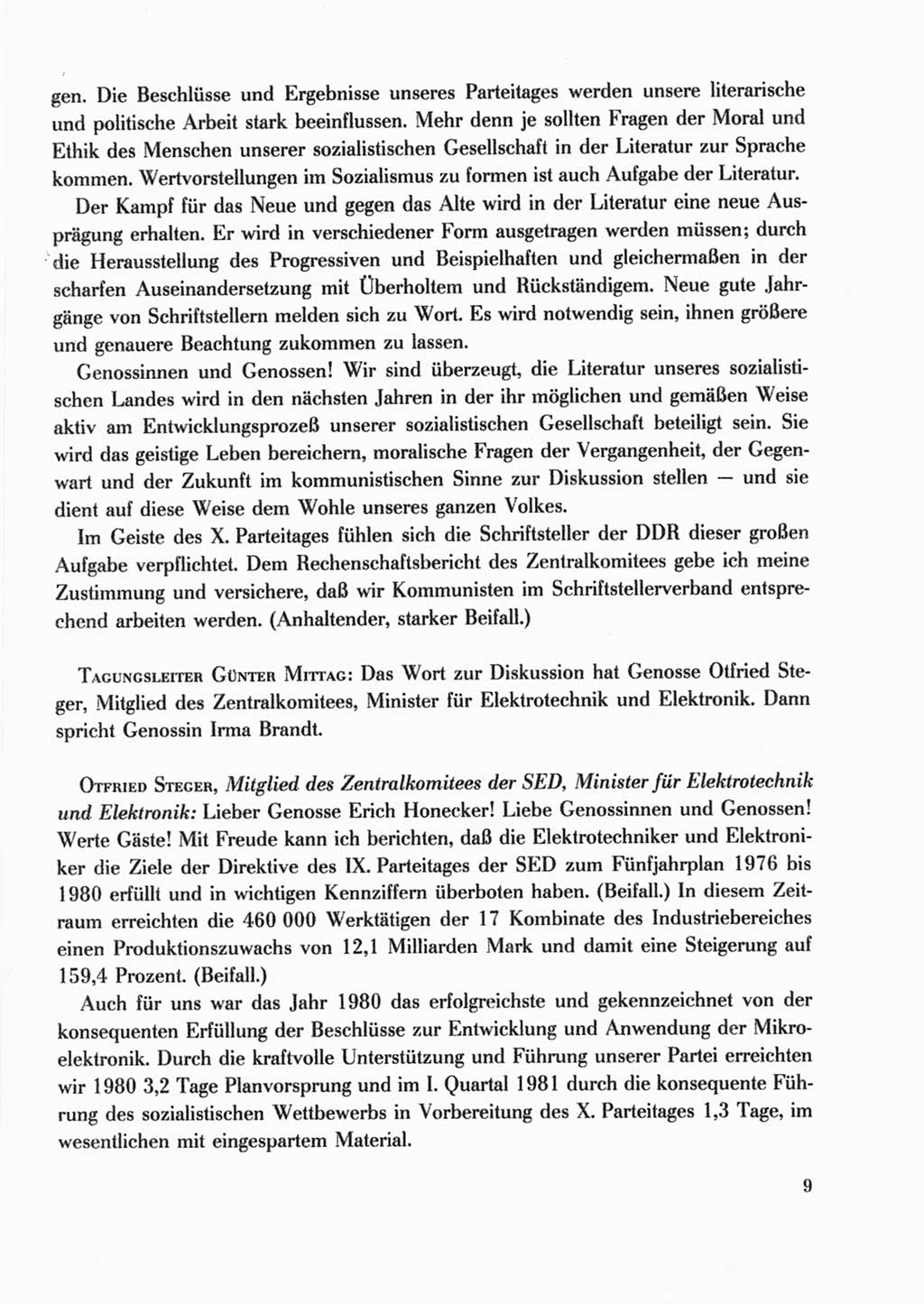Protokoll der Verhandlungen des Ⅹ. Parteitages der Sozialistischen Einheitspartei Deutschlands (SED) [Deutsche Demokratische Republik (DDR)] 1981, Band 2, Seite 9 (Prot. Verh. Ⅹ. PT SED DDR 1981, Bd. 2, S. 9)