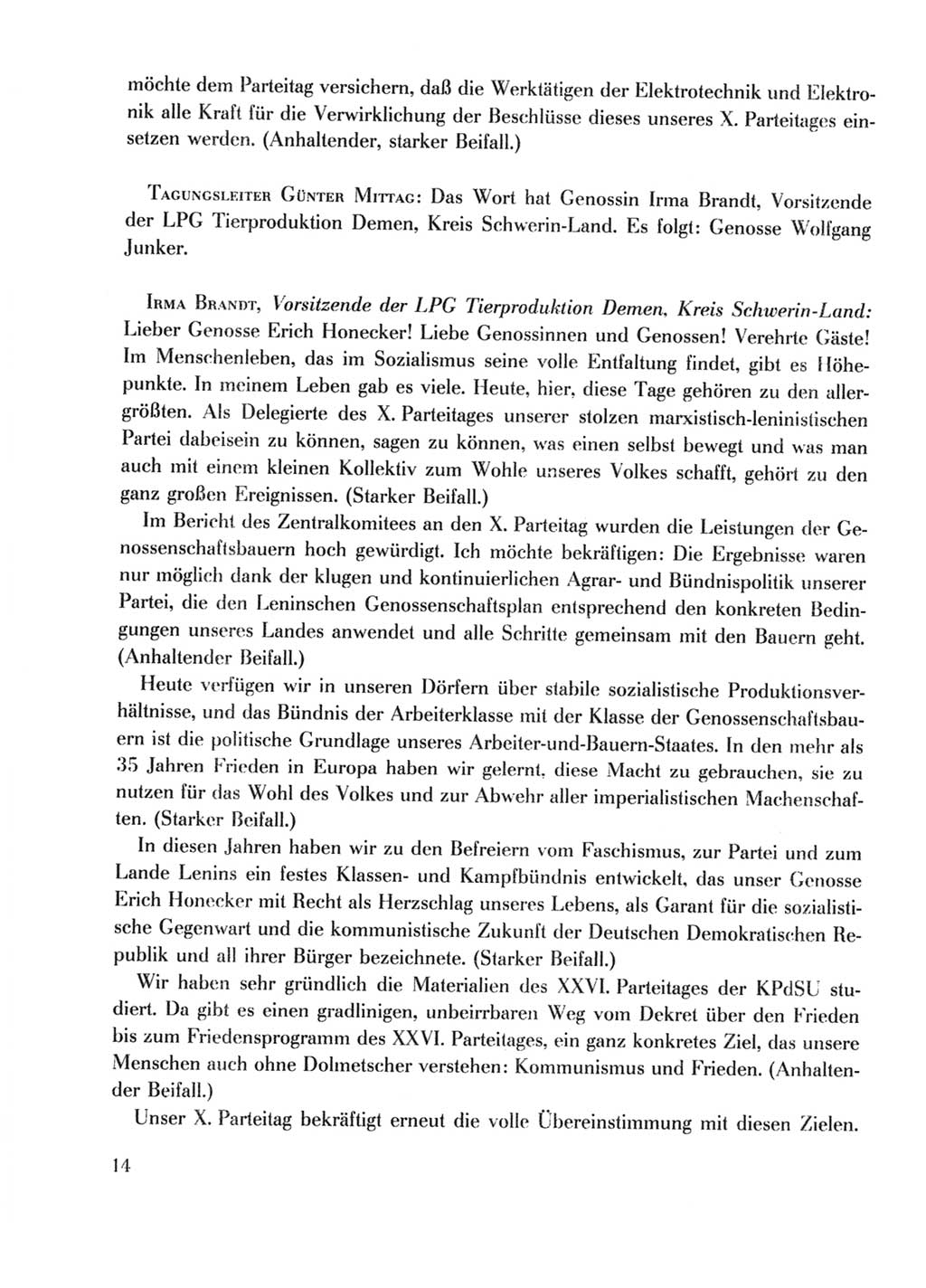 Protokoll der Verhandlungen des Ⅹ. Parteitages der Sozialistischen Einheitspartei Deutschlands (SED) [Deutsche Demokratische Republik (DDR)] 1981, Band 2, Seite 14 (Prot. Verh. Ⅹ. PT SED DDR 1981, Bd. 2, S. 14)