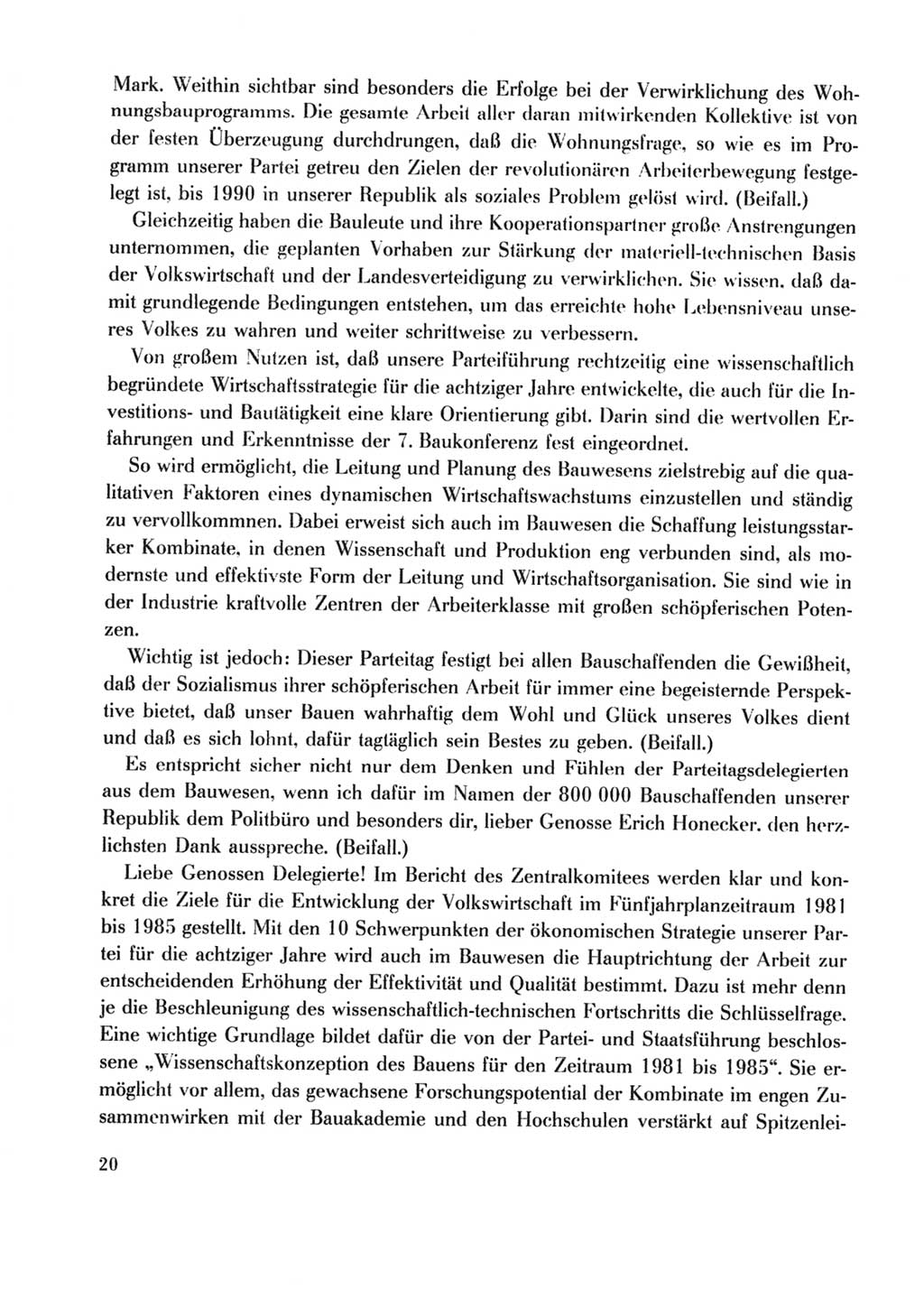 Protokoll der Verhandlungen des Ⅹ. Parteitages der Sozialistischen Einheitspartei Deutschlands (SED) [Deutsche Demokratische Republik (DDR)] 1981, Band 2, Seite 20 (Prot. Verh. Ⅹ. PT SED DDR 1981, Bd. 2, S. 20)