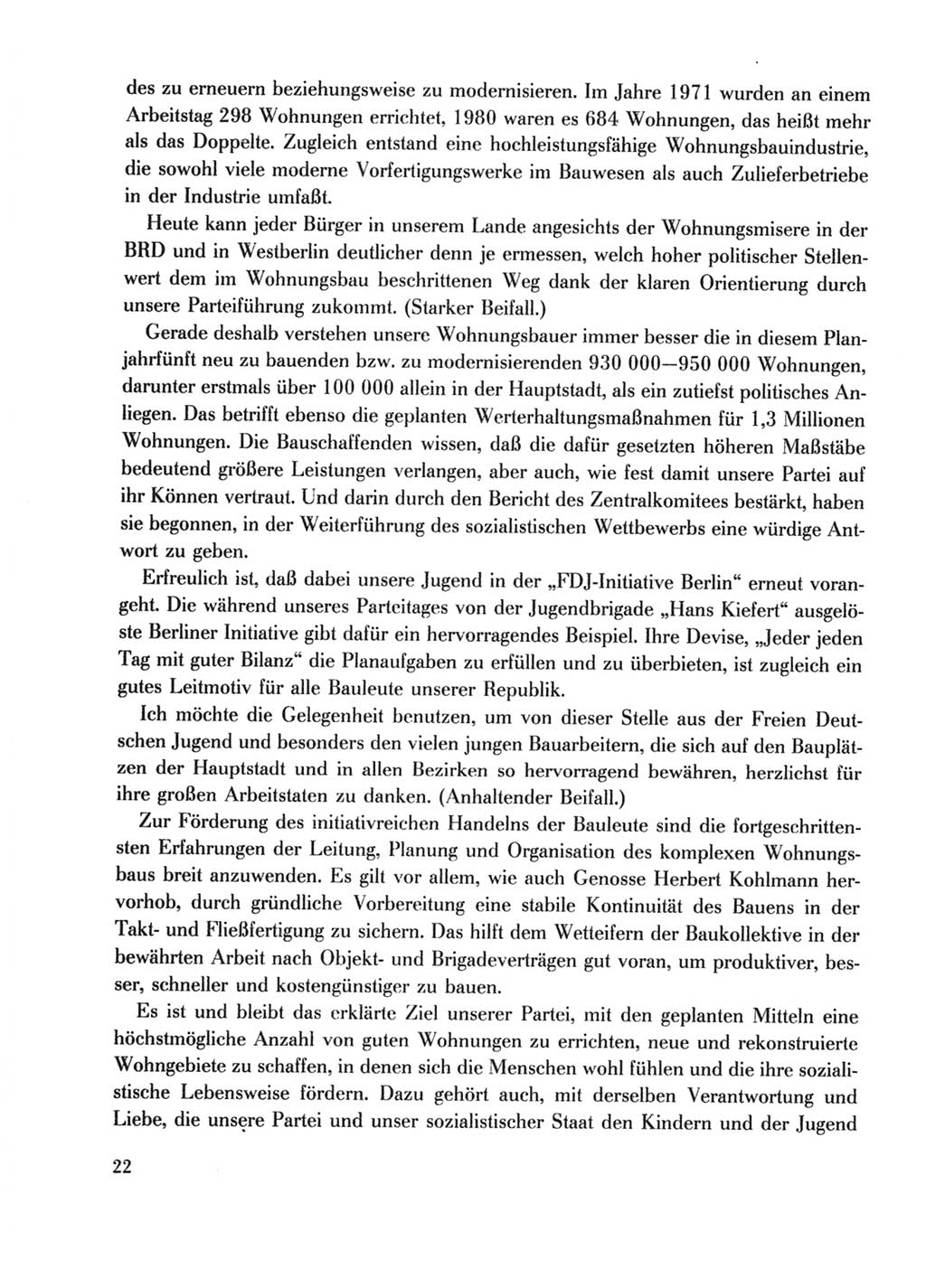 Protokoll der Verhandlungen des Ⅹ. Parteitages der Sozialistischen Einheitspartei Deutschlands (SED) [Deutsche Demokratische Republik (DDR)] 1981, Band 2, Seite 22 (Prot. Verh. Ⅹ. PT SED DDR 1981, Bd. 2, S. 22)