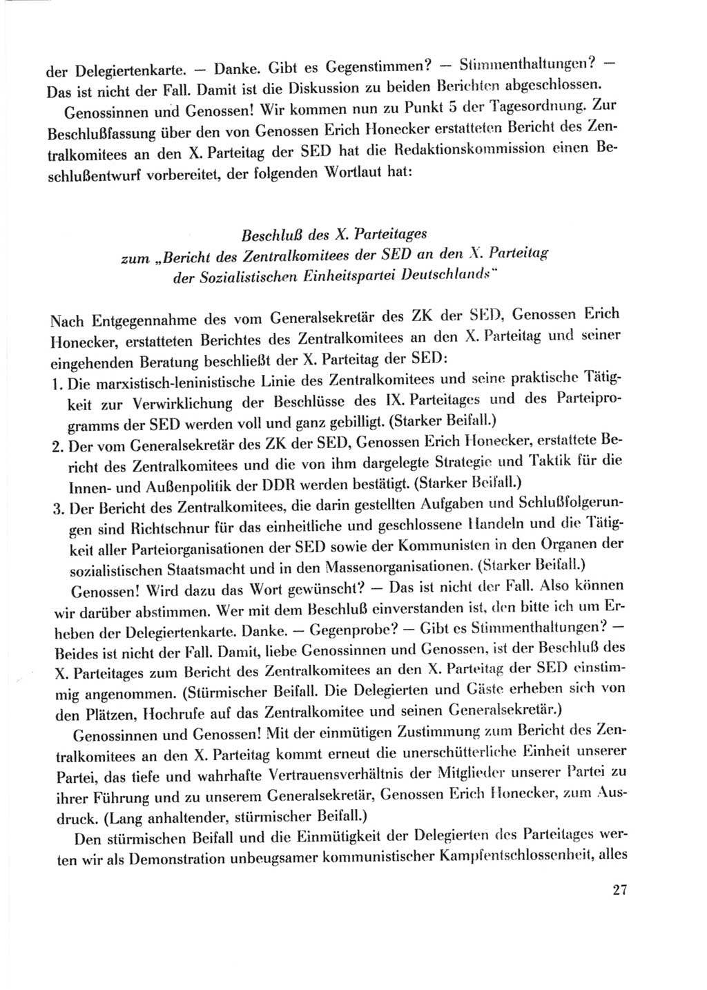 Protokoll der Verhandlungen des Ⅹ. Parteitages der Sozialistischen Einheitspartei Deutschlands (SED) [Deutsche Demokratische Republik (DDR)] 1981, Band 2, Seite 27 (Prot. Verh. Ⅹ. PT SED DDR 1981, Bd. 2, S. 27)