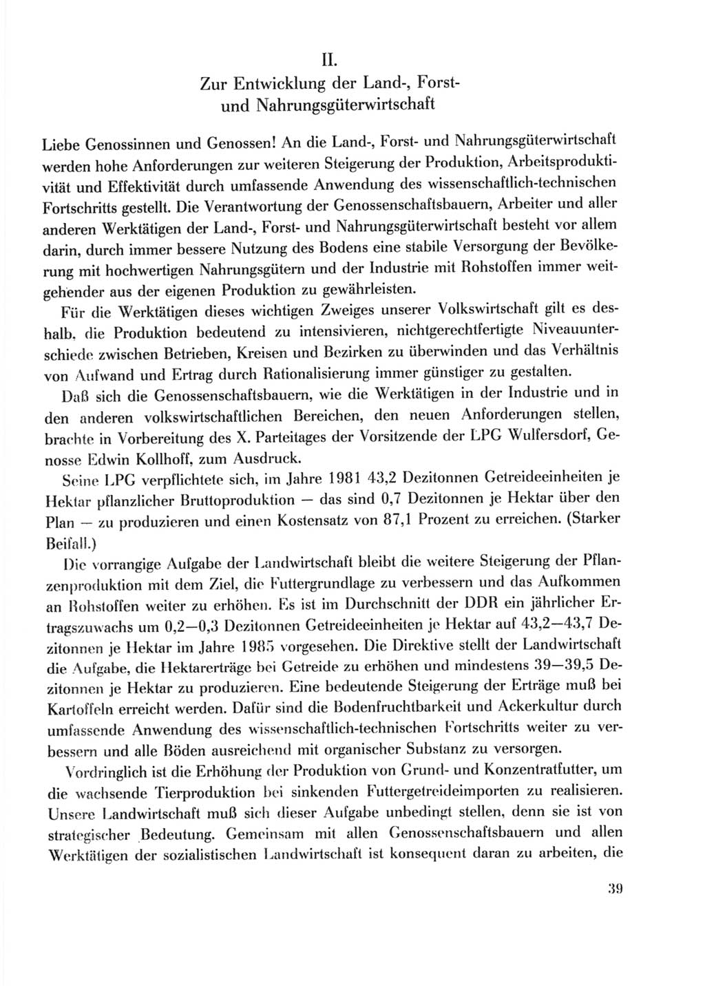 Protokoll der Verhandlungen des Ⅹ. Parteitages der Sozialistischen Einheitspartei Deutschlands (SED) [Deutsche Demokratische Republik (DDR)] 1981, Band 2, Seite 39 (Prot. Verh. Ⅹ. PT SED DDR 1981, Bd. 2, S. 39)