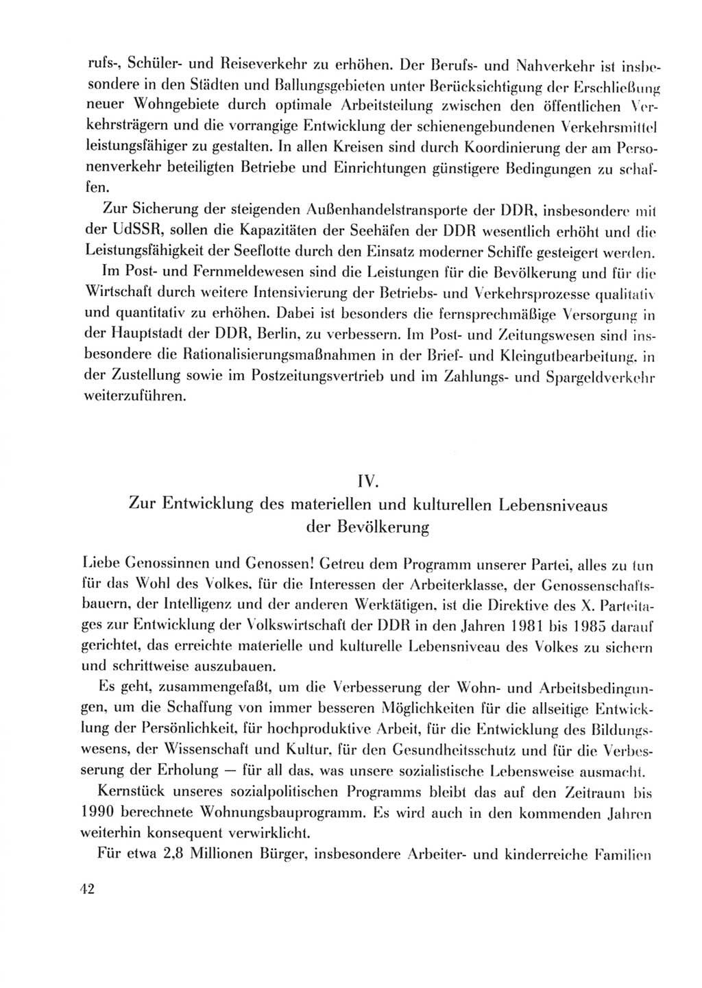 Protokoll der Verhandlungen des Ⅹ. Parteitages der Sozialistischen Einheitspartei Deutschlands (SED) [Deutsche Demokratische Republik (DDR)] 1981, Band 2, Seite 42 (Prot. Verh. Ⅹ. PT SED DDR 1981, Bd. 2, S. 42)