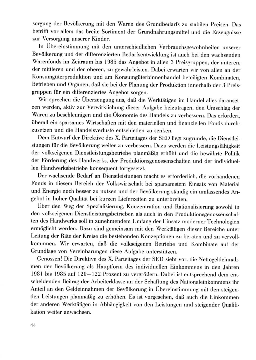 Protokoll der Verhandlungen des Ⅹ. Parteitages der Sozialistischen Einheitspartei Deutschlands (SED) [Deutsche Demokratische Republik (DDR)] 1981, Band 2, Seite 44 (Prot. Verh. Ⅹ. PT SED DDR 1981, Bd. 2, S. 44)