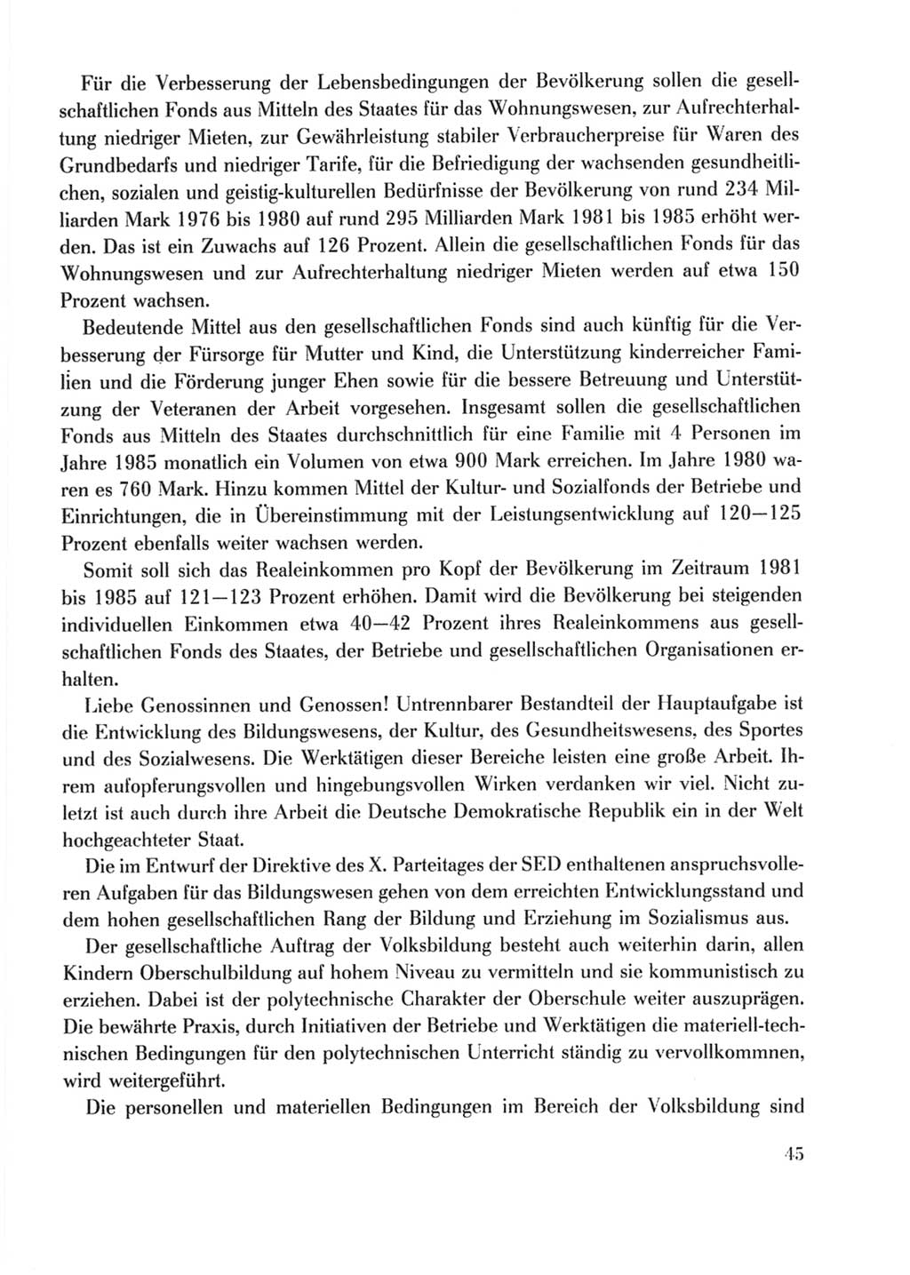 Protokoll der Verhandlungen des Ⅹ. Parteitages der Sozialistischen Einheitspartei Deutschlands (SED) [Deutsche Demokratische Republik (DDR)] 1981, Band 2, Seite 45 (Prot. Verh. Ⅹ. PT SED DDR 1981, Bd. 2, S. 45)