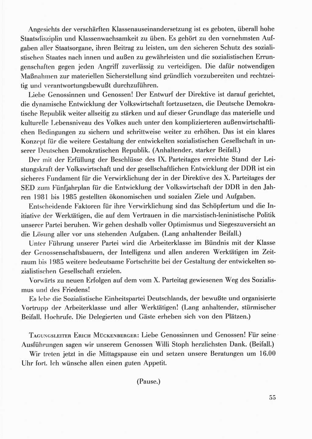 Protokoll der Verhandlungen des Ⅹ. Parteitages der Sozialistischen Einheitspartei Deutschlands (SED) [Deutsche Demokratische Republik (DDR)] 1981, Band 2, Seite 55 (Prot. Verh. Ⅹ. PT SED DDR 1981, Bd. 2, S. 55)