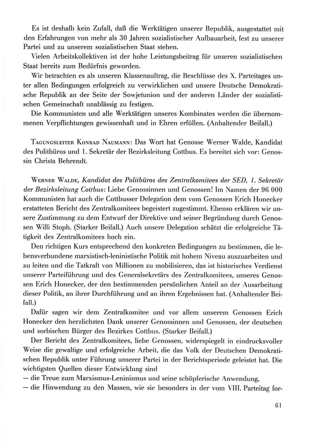 Protokoll der Verhandlungen des Ⅹ. Parteitages der Sozialistischen Einheitspartei Deutschlands (SED) [Deutsche Demokratische Republik (DDR)] 1981, Band 2, Seite 61 (Prot. Verh. Ⅹ. PT SED DDR 1981, Bd. 2, S. 61)