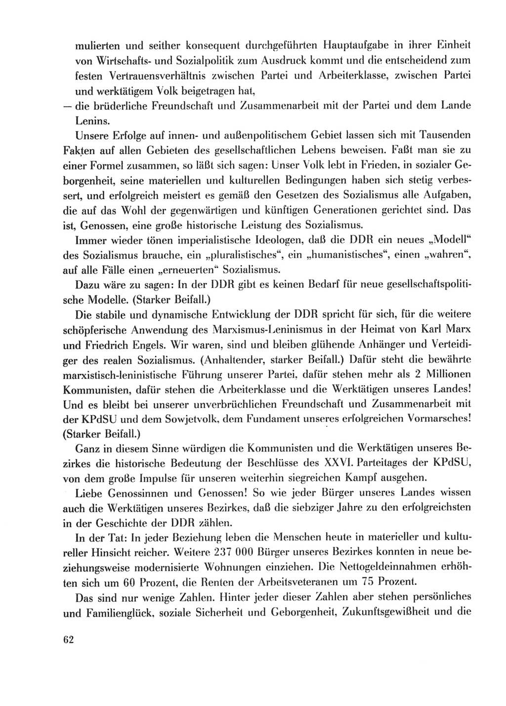 Protokoll der Verhandlungen des Ⅹ. Parteitages der Sozialistischen Einheitspartei Deutschlands (SED) [Deutsche Demokratische Republik (DDR)] 1981, Band 2, Seite 62 (Prot. Verh. Ⅹ. PT SED DDR 1981, Bd. 2, S. 62)