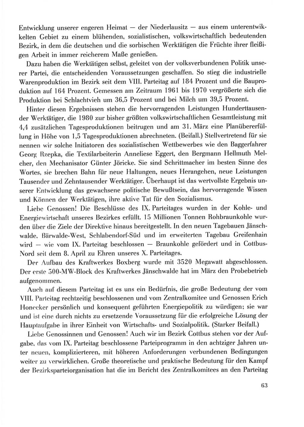 Protokoll der Verhandlungen des Ⅹ. Parteitages der Sozialistischen Einheitspartei Deutschlands (SED) [Deutsche Demokratische Republik (DDR)] 1981, Band 2, Seite 63 (Prot. Verh. Ⅹ. PT SED DDR 1981, Bd. 2, S. 63)
