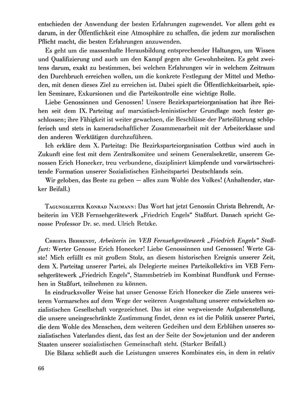 Protokoll der Verhandlungen des Ⅹ. Parteitages der Sozialistischen Einheitspartei Deutschlands (SED) [Deutsche Demokratische Republik (DDR)] 1981, Band 2, Seite 66 (Prot. Verh. Ⅹ. PT SED DDR 1981, Bd. 2, S. 66)