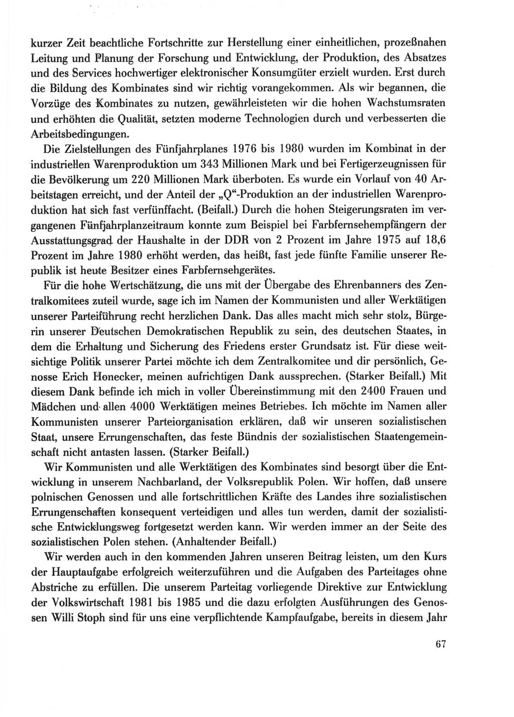 Protokoll der Verhandlungen des Ⅹ. Parteitages der Sozialistischen Einheitspartei Deutschlands (SED) [Deutsche Demokratische Republik (DDR)] 1981, Band 2, Seite 67 (Prot. Verh. Ⅹ. PT SED DDR 1981, Bd. 2, S. 67)