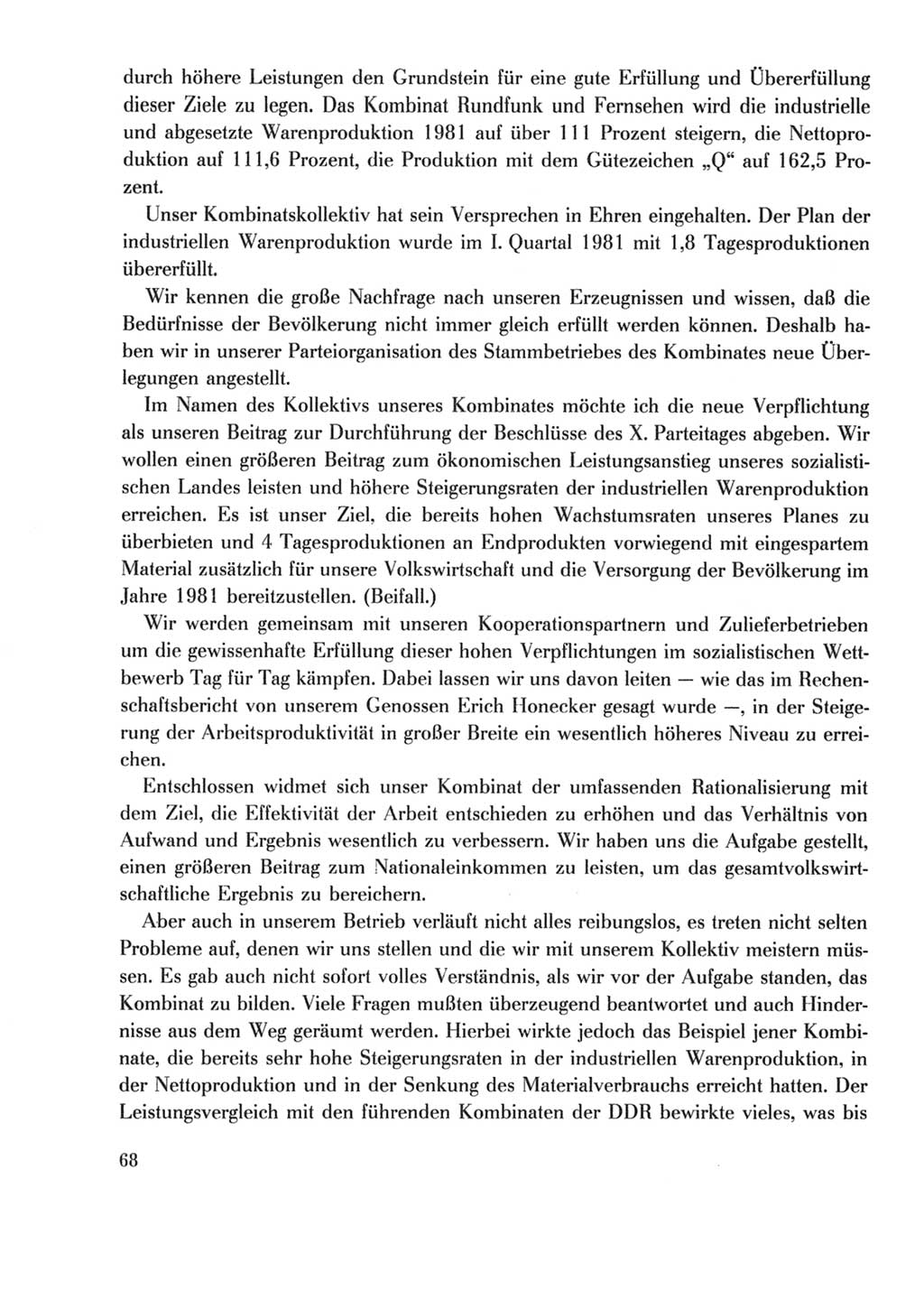 Protokoll der Verhandlungen des Ⅹ. Parteitages der Sozialistischen Einheitspartei Deutschlands (SED) [Deutsche Demokratische Republik (DDR)] 1981, Band 2, Seite 68 (Prot. Verh. Ⅹ. PT SED DDR 1981, Bd. 2, S. 68)