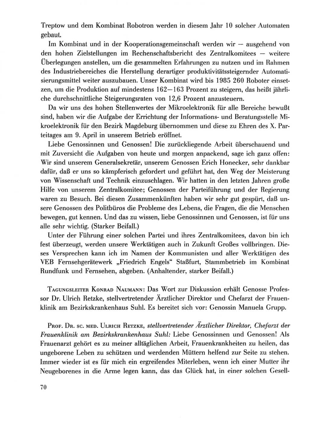 Protokoll der Verhandlungen des Ⅹ. Parteitages der Sozialistischen Einheitspartei Deutschlands (SED) [Deutsche Demokratische Republik (DDR)] 1981, Band 2, Seite 70 (Prot. Verh. Ⅹ. PT SED DDR 1981, Bd. 2, S. 70)