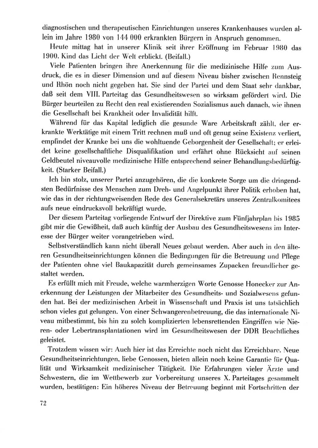 Protokoll der Verhandlungen des Ⅹ. Parteitages der Sozialistischen Einheitspartei Deutschlands (SED) [Deutsche Demokratische Republik (DDR)] 1981, Band 2, Seite 72 (Prot. Verh. Ⅹ. PT SED DDR 1981, Bd. 2, S. 72)