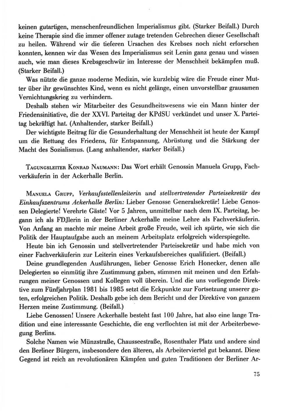 Protokoll der Verhandlungen des Ⅹ. Parteitages der Sozialistischen Einheitspartei Deutschlands (SED) [Deutsche Demokratische Republik (DDR)] 1981, Band 2, Seite 75 (Prot. Verh. Ⅹ. PT SED DDR 1981, Bd. 2, S. 75)