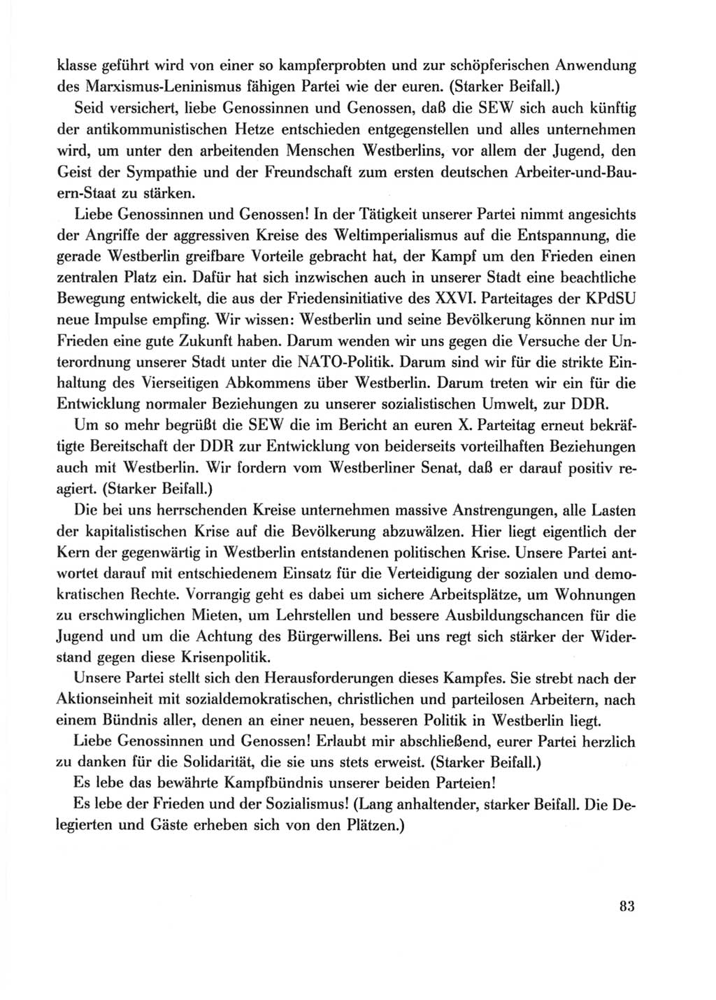 Protokoll der Verhandlungen des Ⅹ. Parteitages der Sozialistischen Einheitspartei Deutschlands (SED) [Deutsche Demokratische Republik (DDR)] 1981, Band 2, Seite 83 (Prot. Verh. Ⅹ. PT SED DDR 1981, Bd. 2, S. 83)
