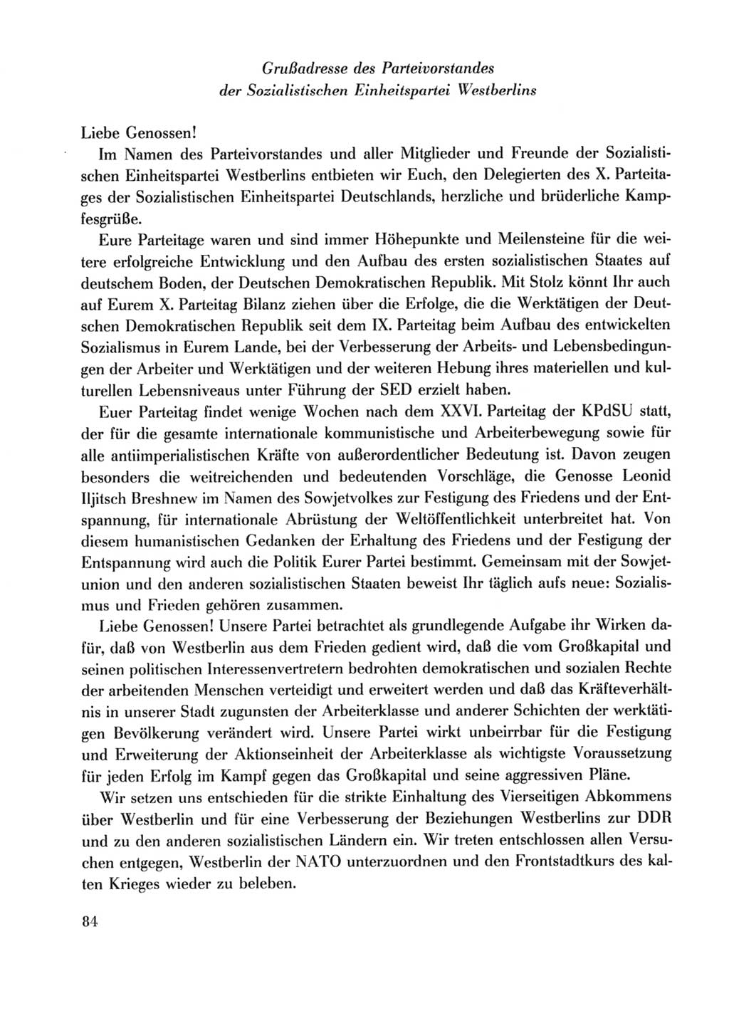 Protokoll der Verhandlungen des Ⅹ. Parteitages der Sozialistischen Einheitspartei Deutschlands (SED) [Deutsche Demokratische Republik (DDR)] 1981, Band 2, Seite 84 (Prot. Verh. Ⅹ. PT SED DDR 1981, Bd. 2, S. 84)