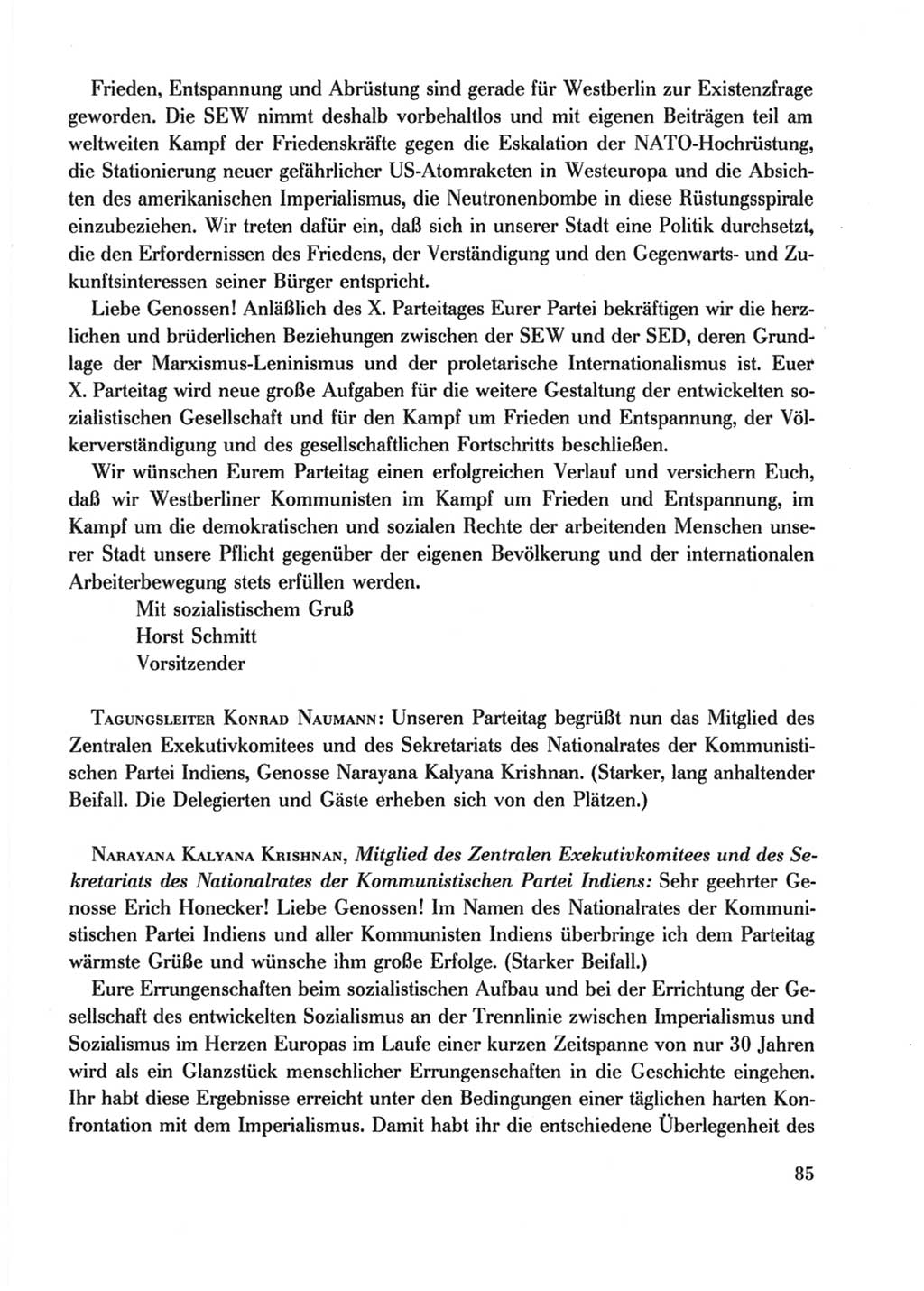 Protokoll der Verhandlungen des Ⅹ. Parteitages der Sozialistischen Einheitspartei Deutschlands (SED) [Deutsche Demokratische Republik (DDR)] 1981, Band 2, Seite 85 (Prot. Verh. Ⅹ. PT SED DDR 1981, Bd. 2, S. 85)