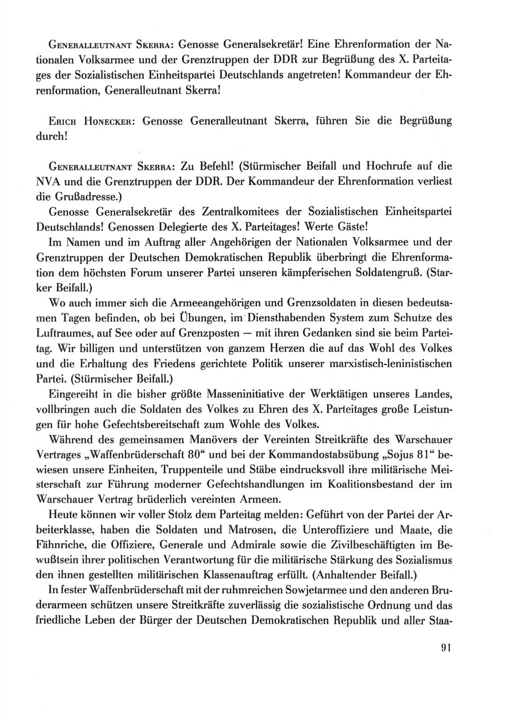 Protokoll der Verhandlungen des Ⅹ. Parteitages der Sozialistischen Einheitspartei Deutschlands (SED) [Deutsche Demokratische Republik (DDR)] 1981, Band 2, Seite 91 (Prot. Verh. Ⅹ. PT SED DDR 1981, Bd. 2, S. 91)