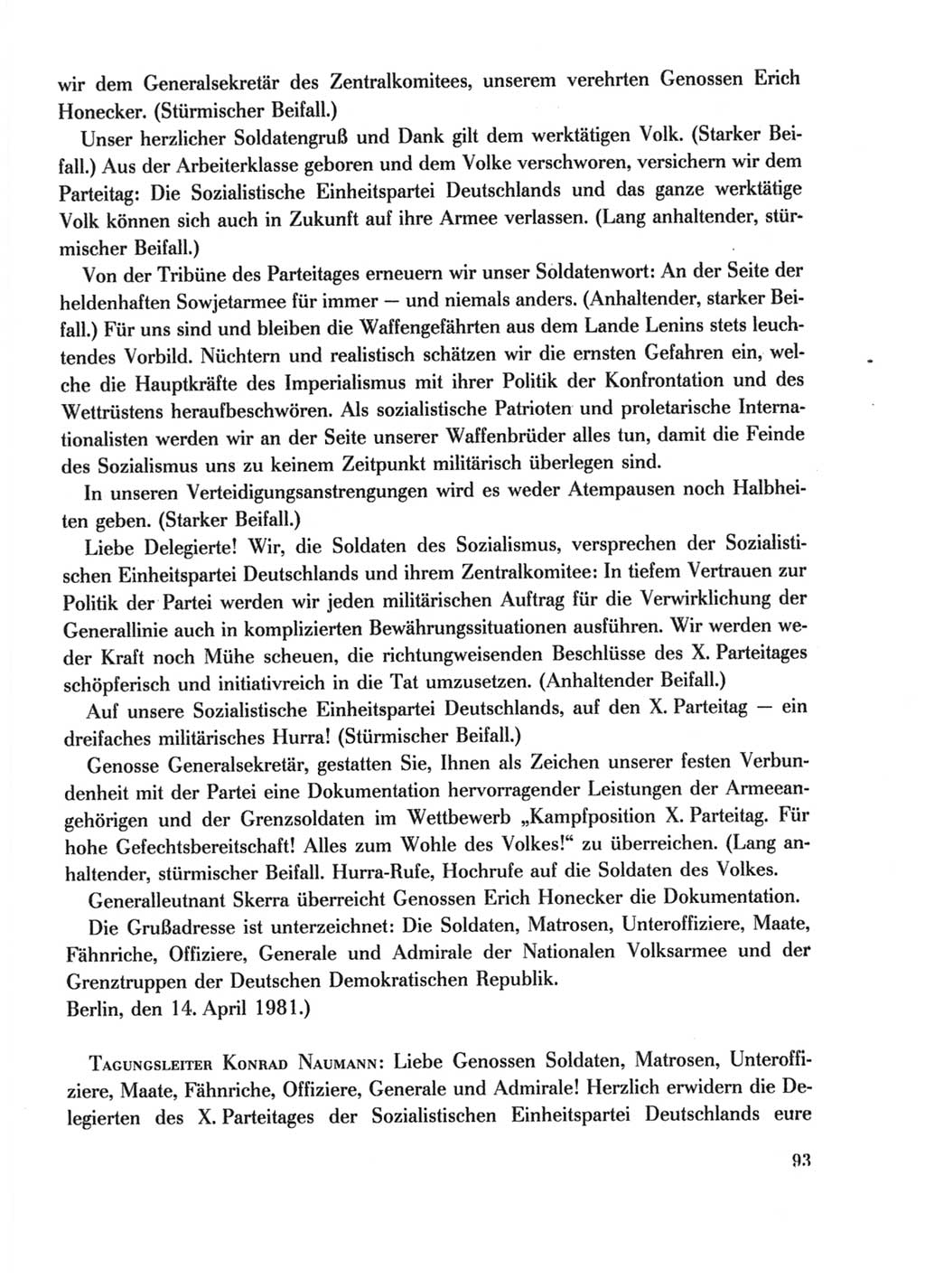 Protokoll der Verhandlungen des Ⅹ. Parteitages der Sozialistischen Einheitspartei Deutschlands (SED) [Deutsche Demokratische Republik (DDR)] 1981, Band 2, Seite 93 (Prot. Verh. Ⅹ. PT SED DDR 1981, Bd. 2, S. 93)