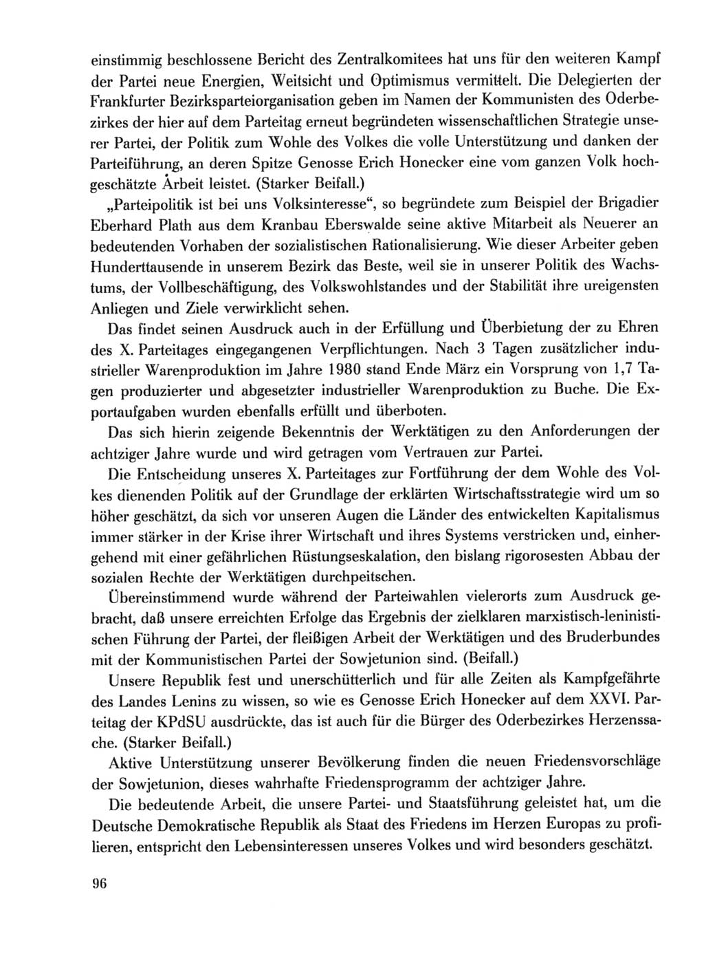 Protokoll der Verhandlungen des Ⅹ. Parteitages der Sozialistischen Einheitspartei Deutschlands (SED) [Deutsche Demokratische Republik (DDR)] 1981, Band 2, Seite 96 (Prot. Verh. Ⅹ. PT SED DDR 1981, Bd. 2, S. 96)