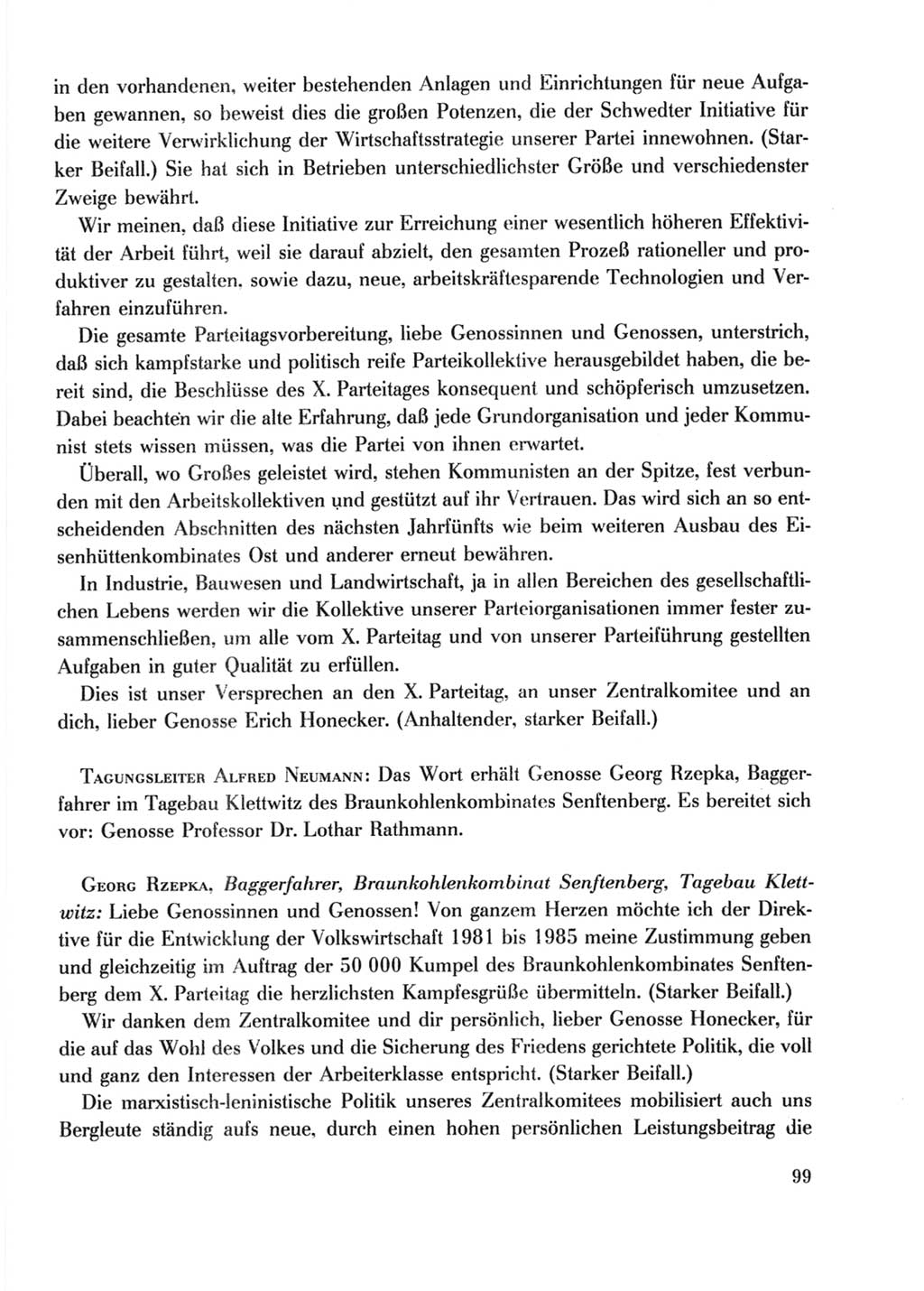 Protokoll der Verhandlungen des Ⅹ. Parteitages der Sozialistischen Einheitspartei Deutschlands (SED) [Deutsche Demokratische Republik (DDR)] 1981, Band 2, Seite 99 (Prot. Verh. Ⅹ. PT SED DDR 1981, Bd. 2, S. 99)