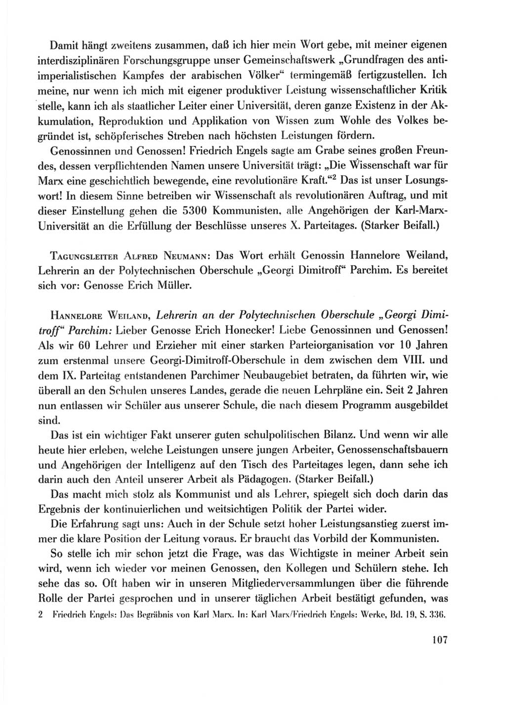 Protokoll der Verhandlungen des Ⅹ. Parteitages der Sozialistischen Einheitspartei Deutschlands (SED) [Deutsche Demokratische Republik (DDR)] 1981, Band 2, Seite 107 (Prot. Verh. Ⅹ. PT SED DDR 1981, Bd. 2, S. 107)