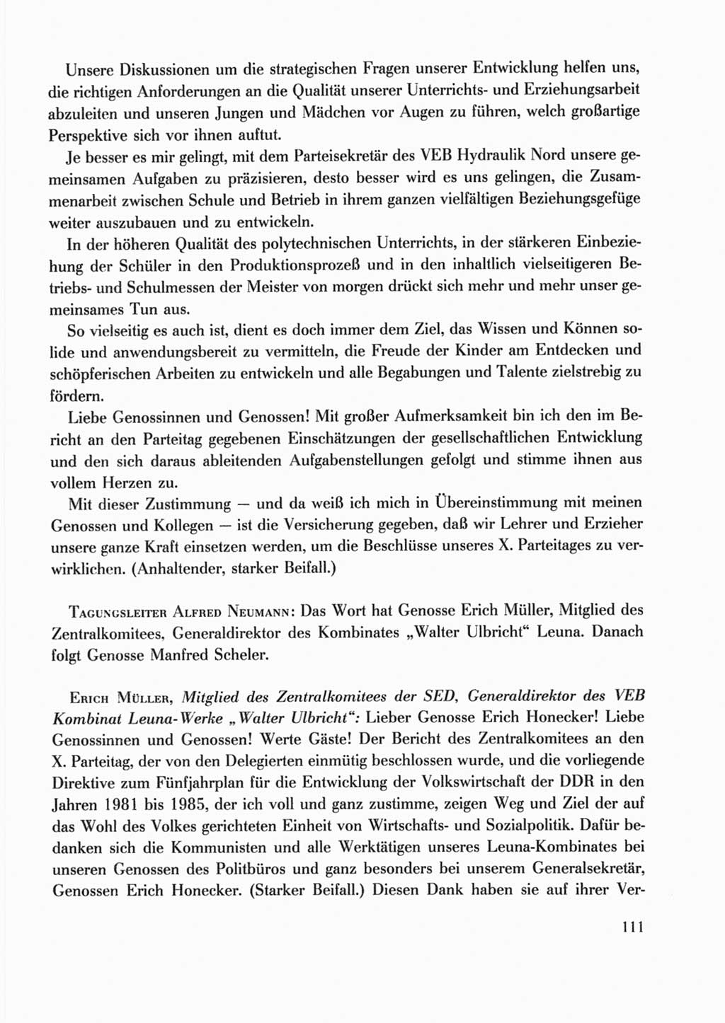 Protokoll der Verhandlungen des Ⅹ. Parteitages der Sozialistischen Einheitspartei Deutschlands (SED) [Deutsche Demokratische Republik (DDR)] 1981, Band 2, Seite 111 (Prot. Verh. Ⅹ. PT SED DDR 1981, Bd. 2, S. 111)