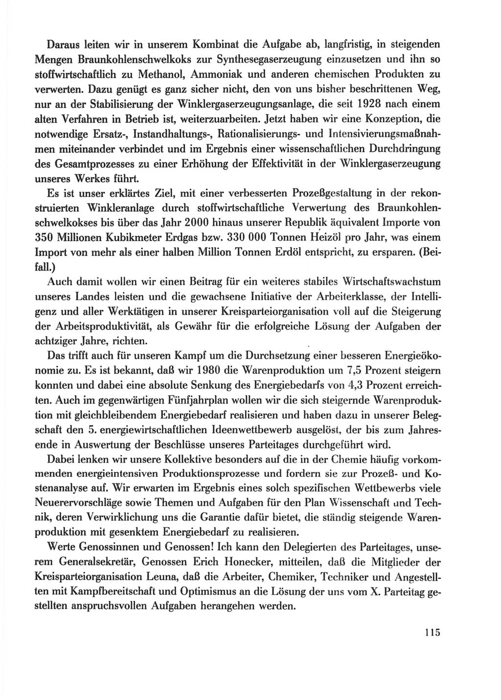 Protokoll der Verhandlungen des Ⅹ. Parteitages der Sozialistischen Einheitspartei Deutschlands (SED) [Deutsche Demokratische Republik (DDR)] 1981, Band 2, Seite 115 (Prot. Verh. Ⅹ. PT SED DDR 1981, Bd. 2, S. 115)