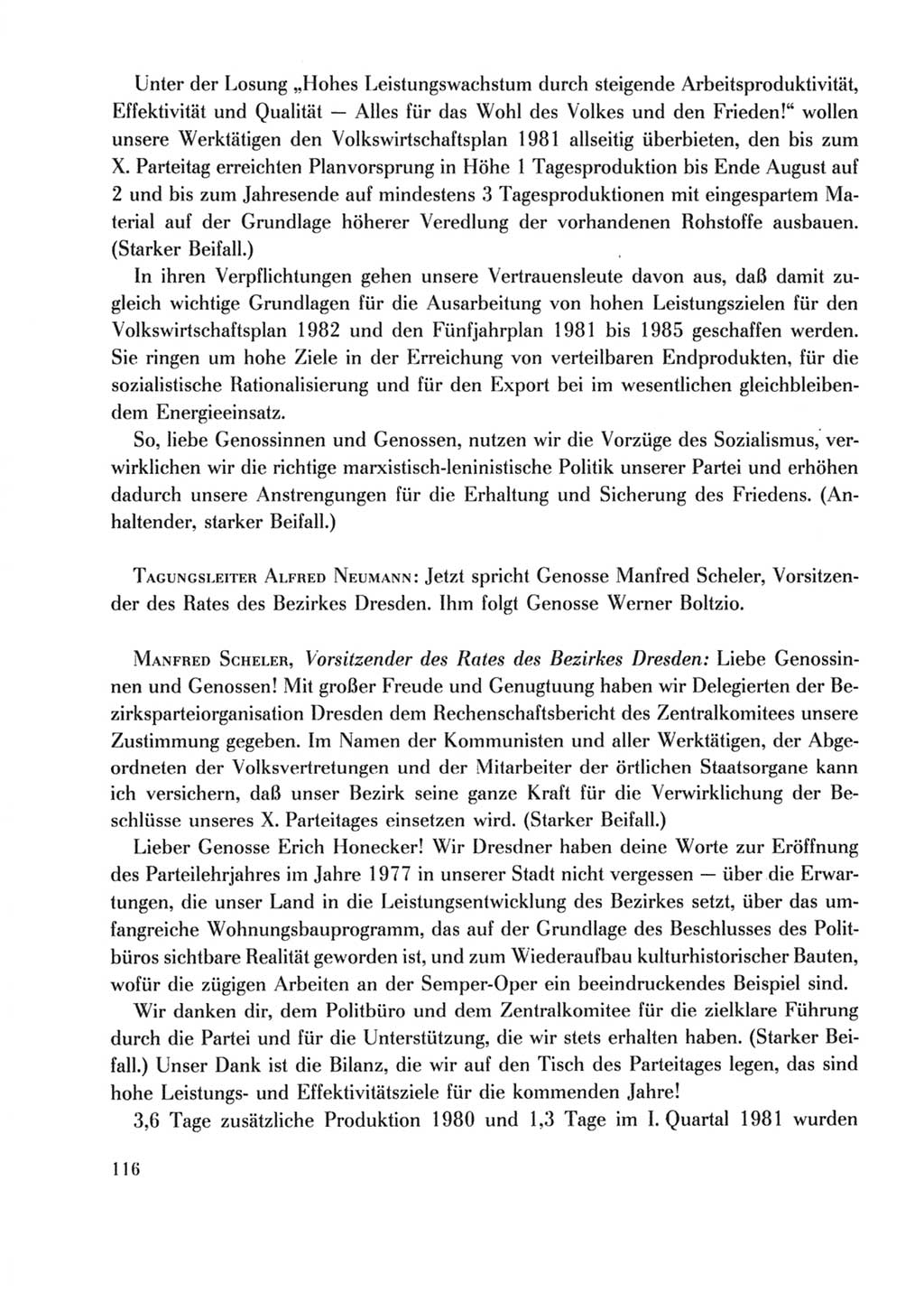 Protokoll der Verhandlungen des Ⅹ. Parteitages der Sozialistischen Einheitspartei Deutschlands (SED) [Deutsche Demokratische Republik (DDR)] 1981, Band 2, Seite 116 (Prot. Verh. Ⅹ. PT SED DDR 1981, Bd. 2, S. 116)